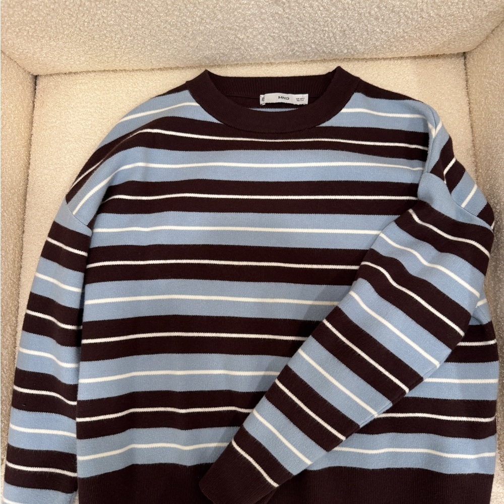 Mango Women's Striped Crewneck Sweater in Blue and Brown